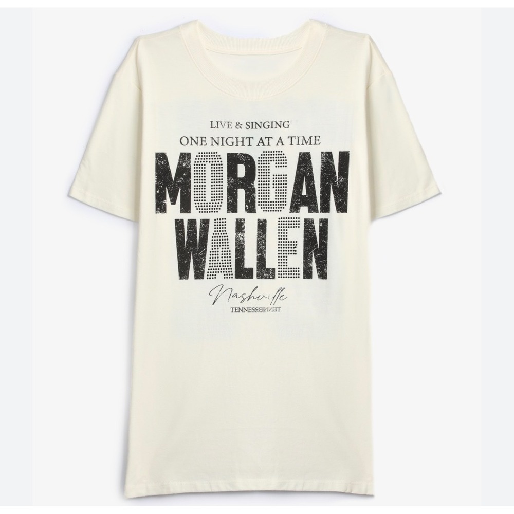 MORGAN WALLEN One Night at a Time Concert Tour Nashville Graphic Tee Shirt Cream